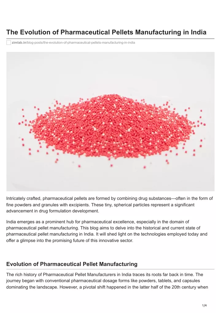 the evolution of pharmaceutical pellets