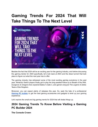 Gaming Trends for 2024 that will Take Things to the Next Level