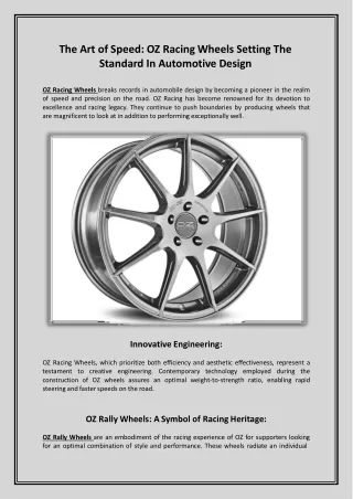 The Art of Speed OZ Racing Wheels Setting The Standard In Automotive Design