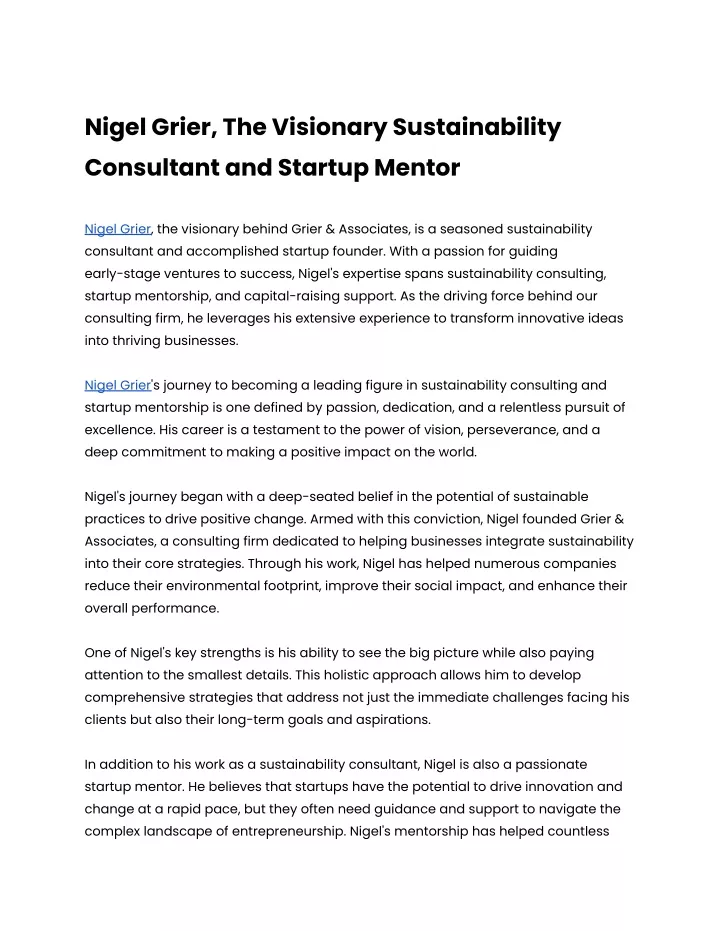 nigel grier the visionary sustainability