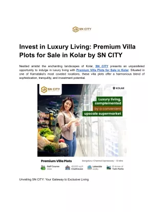 Invest in Luxury Living_ Premium Villa Plots for Sale in Kolar by SN CITY