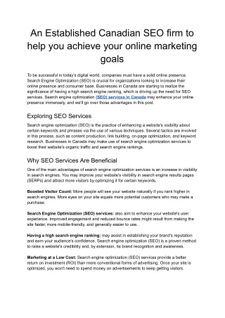 An Established Canadian SEO firm to help you achieve your online marketing goals - Google Docs