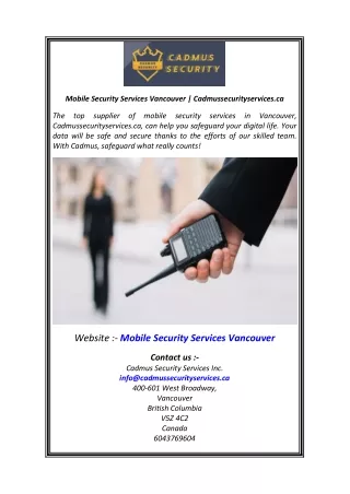 Mobile Security Services Vancouver  Cadmussecurityservices.ca