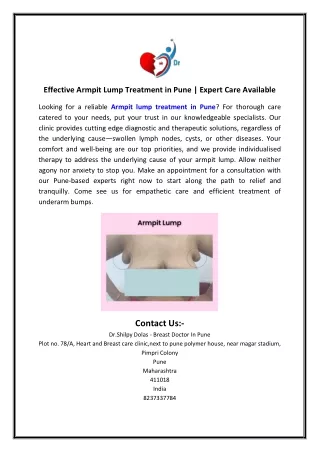 Effective Armpit Lump Treatment in Pune Expert Care Available
