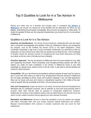 Top 5 Qualities to Look for in a Tax Advisor in Melbourne