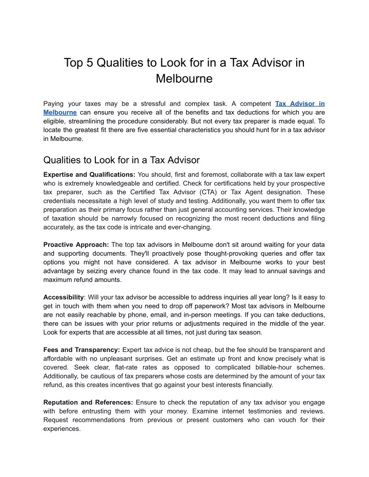 top 5 qualities to look for in a tax advisor