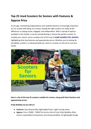 Top 25 Scooters for Seniors with Features & Approx Price