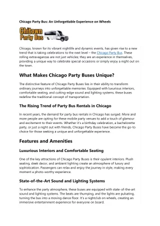 Chicago Party Bus: An Unforgettable Experience on Wheels