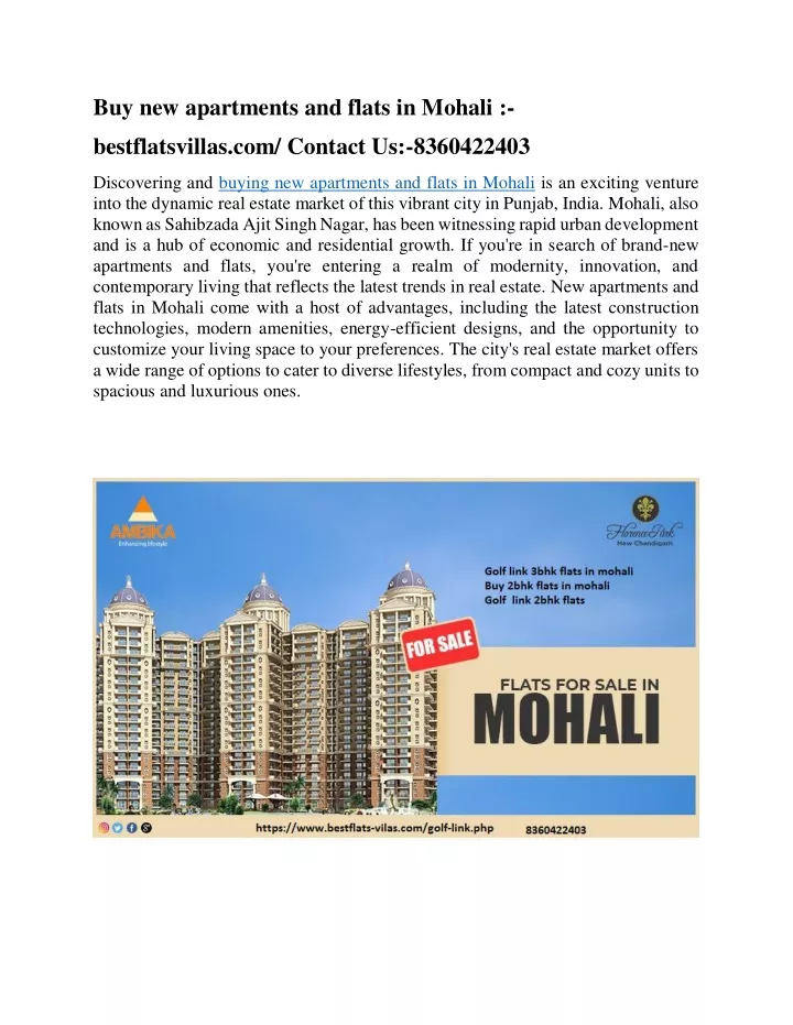 buy new apartments and flats in mohali