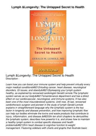 ⚡PDF ❤ Lymph & Longevity: The Untapped Secret to Health