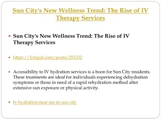 Sun City's New Wellness Trend The Rise of IV Therapy Services