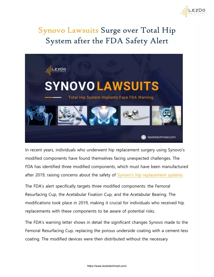 synovo lawsuits surge over total hip system after