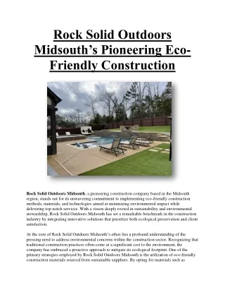 Rock Solid Outdoors Midsouth's Pioneering Eco-Friendly Construction