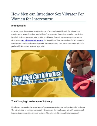 How Men can Introduce Sex Vibrator For Women for Intercourse