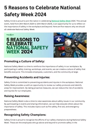 5 Reasons to Celebrate National Safety Week 2024