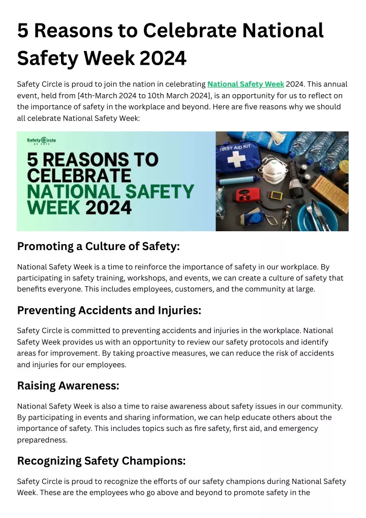 5 reasons to celebrate national safety week 2024