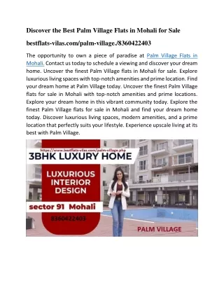 Discover the Best Palm Village Flats in Mohali for Sale (1)