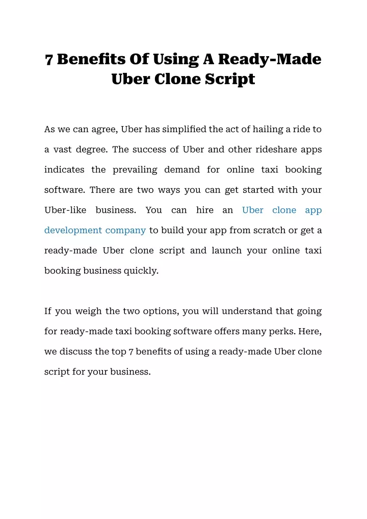 7 bene ts of using a ready made uber clone script