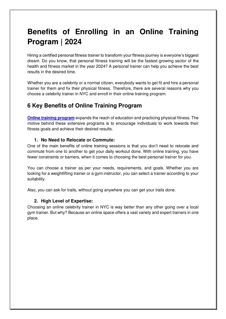 benefits of enrolling in an online training
