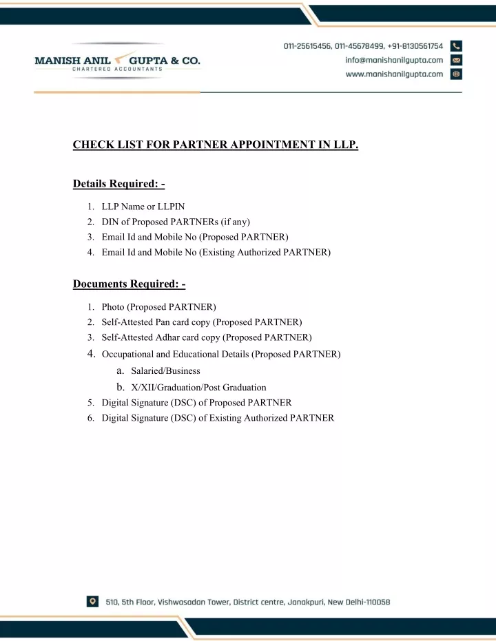 check list for partner appointment in llp