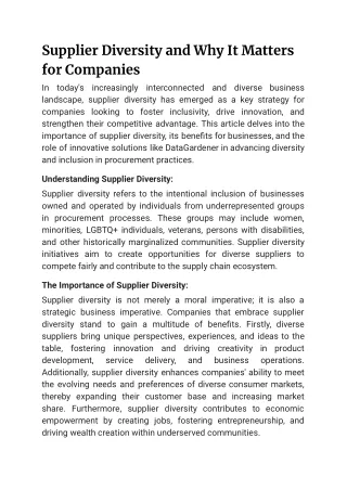 Supplier Diversity and Why It Matters for Companies