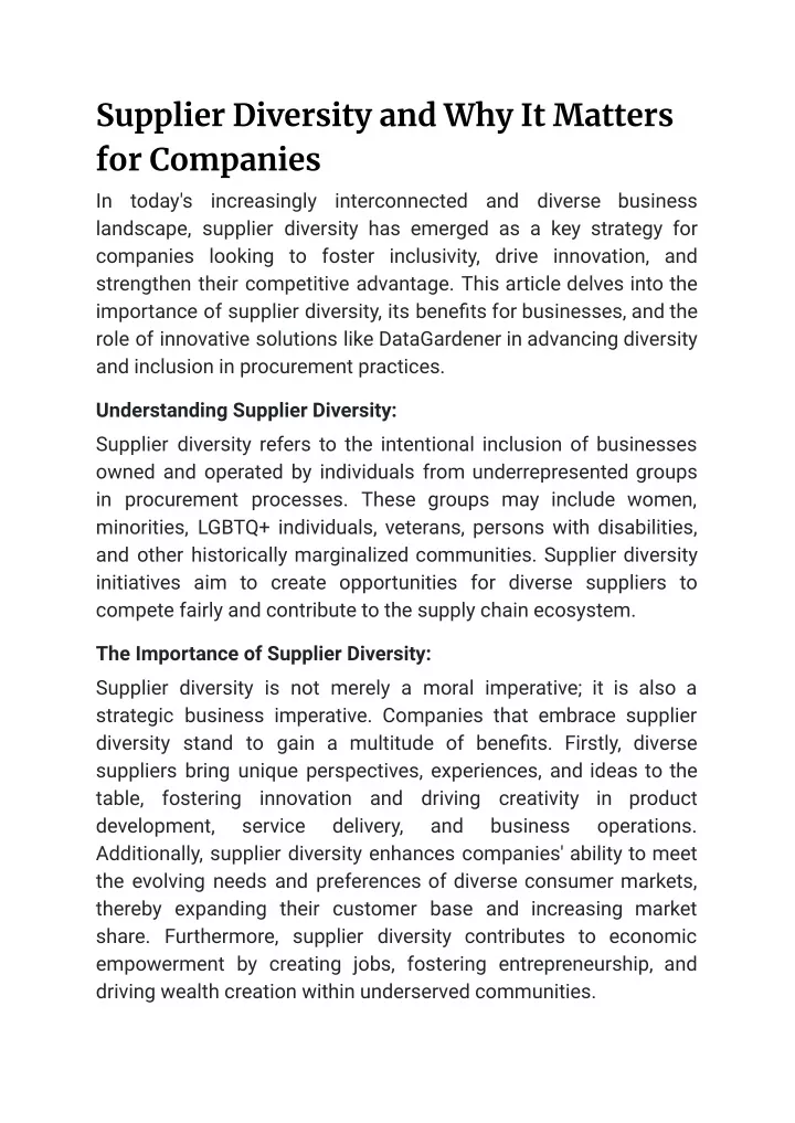 supplier diversity and why it matters