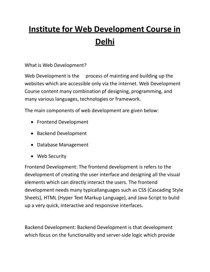 institute for web development course in delhi