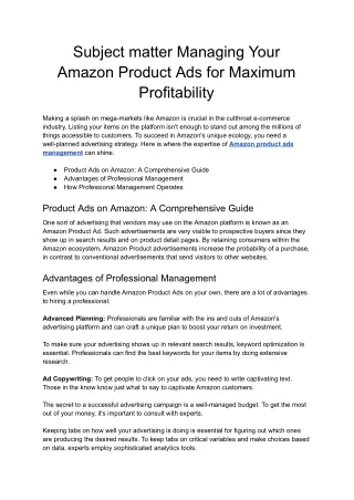Subject matter Managing Your Amazon Product Ads for Maximum Profitability - Google Docs