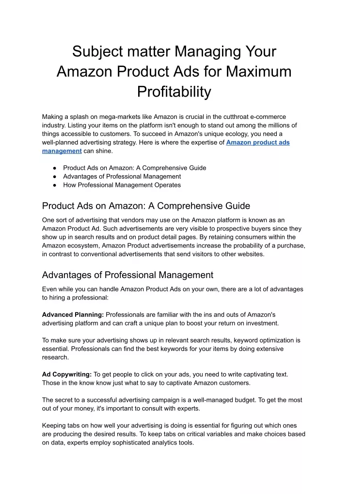 subject matter managing your amazon product