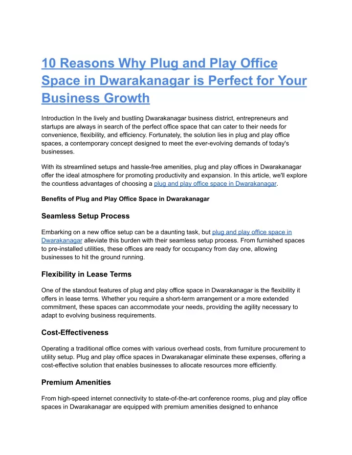 10 reasons why plug and play office space