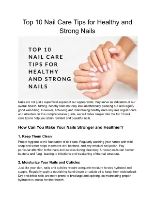 Top 10 Nail Care Tips for Healthy and Strong Nails