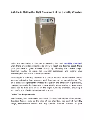 A Guide to Making the Right Investment of the Humidity Chamber