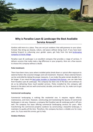 Why is Paradise Lawn And Landscape the Best Available Service Around