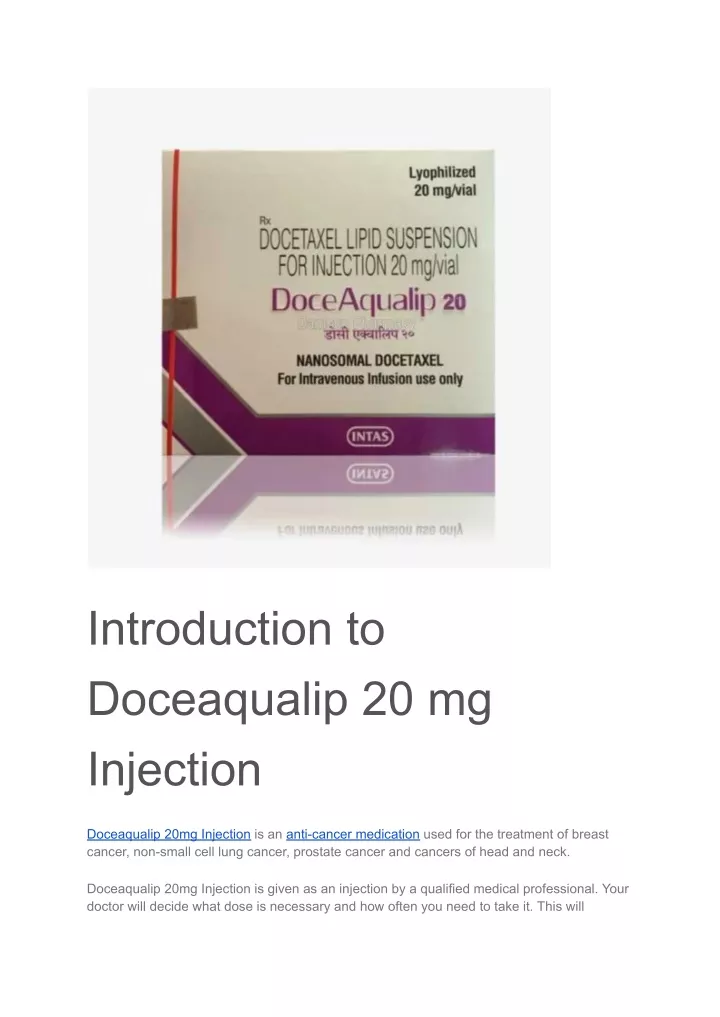 introduction to doceaqualip 20 mg injection