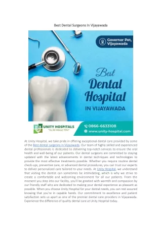 Best Dental Surgeons In Vijayawada | Unity Hospitals