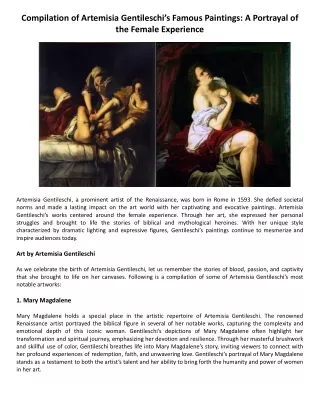 Compilation of Artemisia Gentileschi’s Famous Paintings: A Portrayal of the Fema
