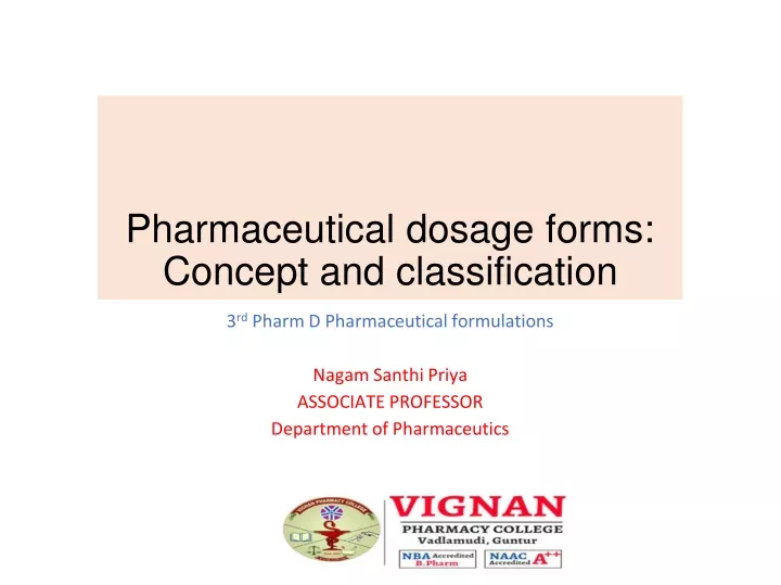pharmaceutical dosage forms concept and classification