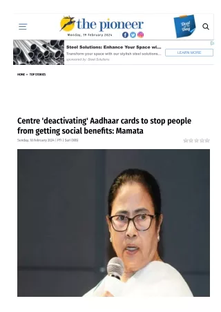 Centre 'deactivating' Aadhaar cards to stop people from getting social benefits Mamata