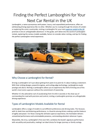 Finding the Perfect Lamborghini for Your Next Car Rental in the UK