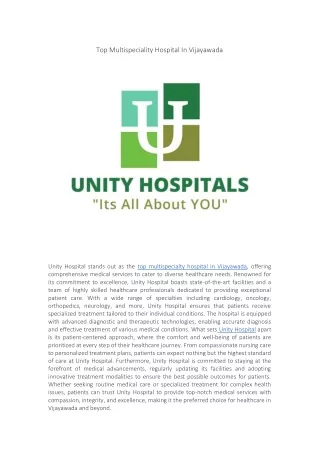 Top Multispeciality Hospital In Vijayawada | Unity Hospitals