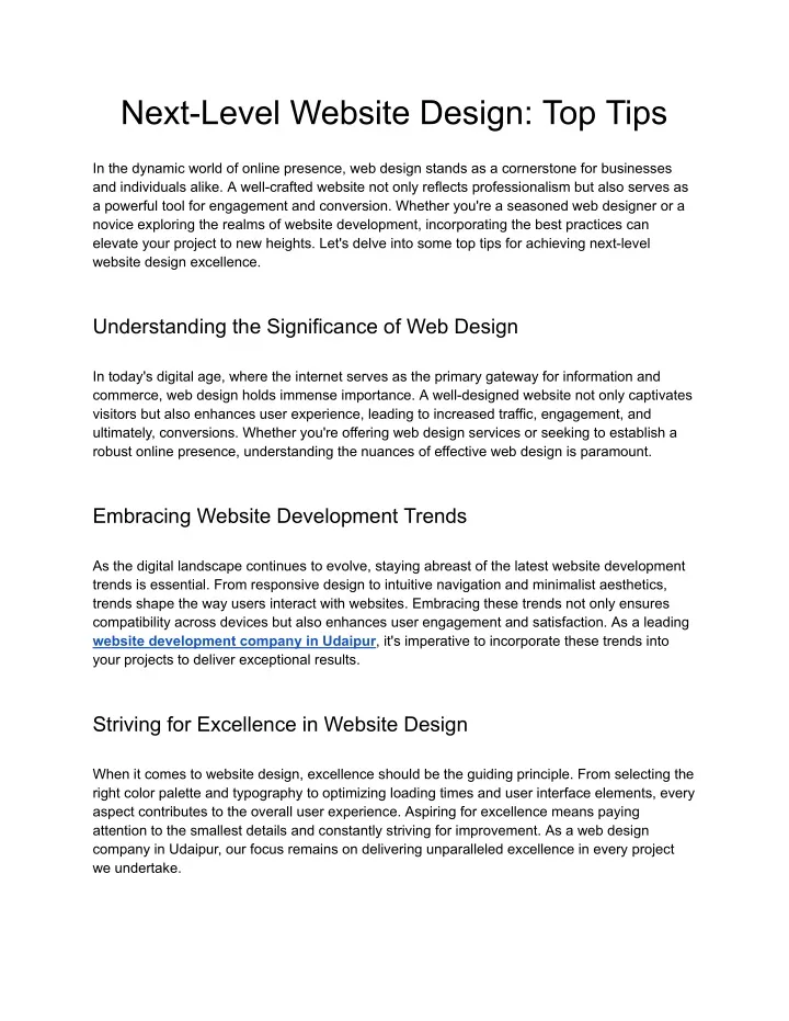next level website design top tips