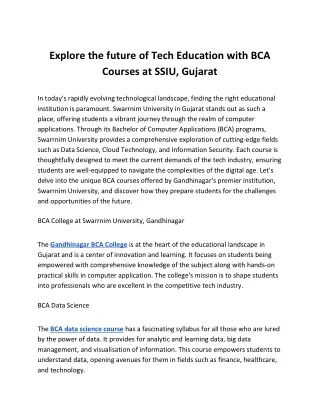 Explore the future of Tech Education with BCA Courses at SSIU Gujarat
