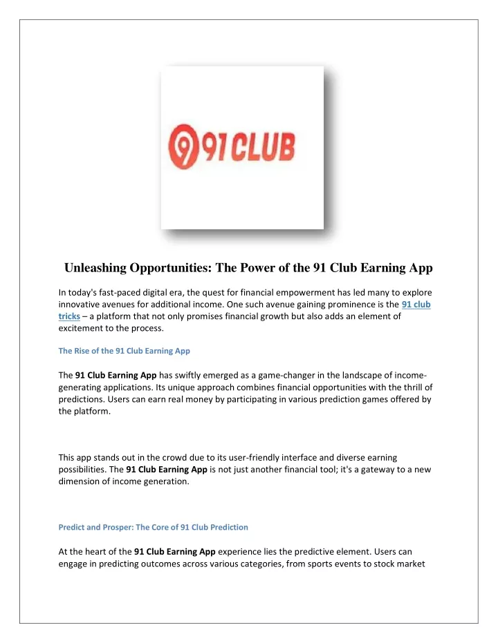 unleashing opportunities the power of the 91 club