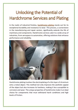 Unlocking the Potential of Hardchrome Services and Plating