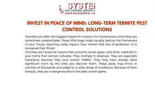 INVEST IN PEACE OF MIND: LONG-TERM TERMITE PEST CONTROL SOLUTIONS