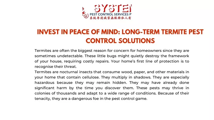 invest in peace of mind long term termite pest