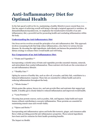 anti inflammatory diet for optimal health