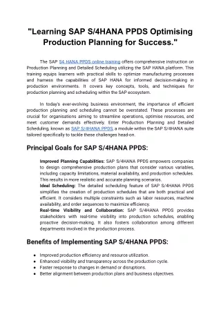 _Learning SAP S_4HANA PPDS Optimising Production Planning for Success