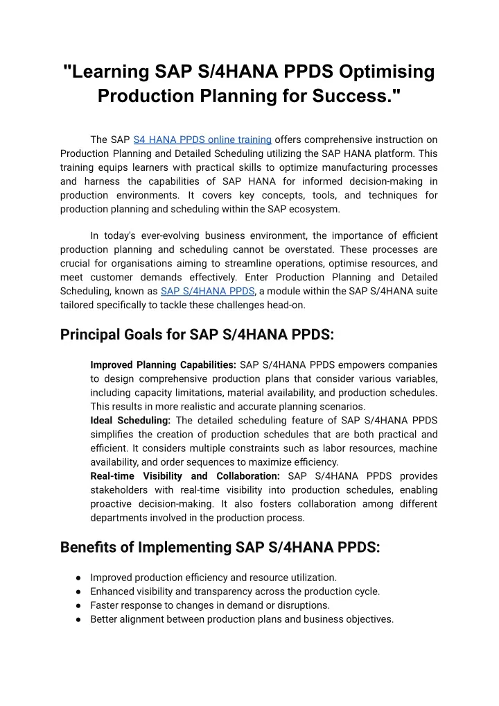 learning sap s 4hana ppds optimising production