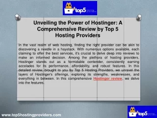 Unveiling the Power of Hostinger A Comprehensive Review by Top 5 Hosting Providers